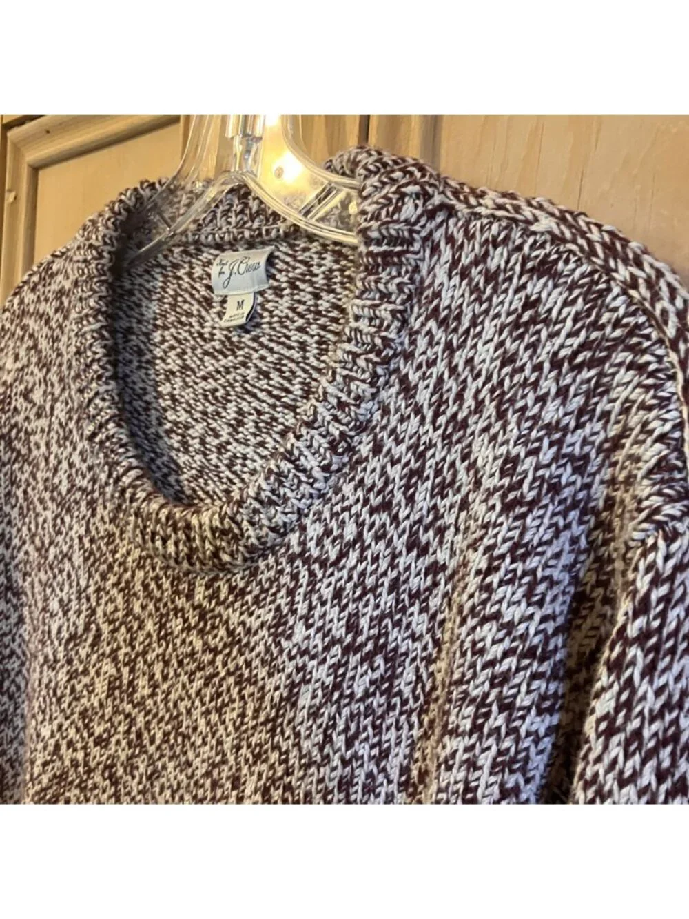 J.Crew Men Marled Cotton Crewneck Herringbone Sweater Medium Brown White SP NWOT